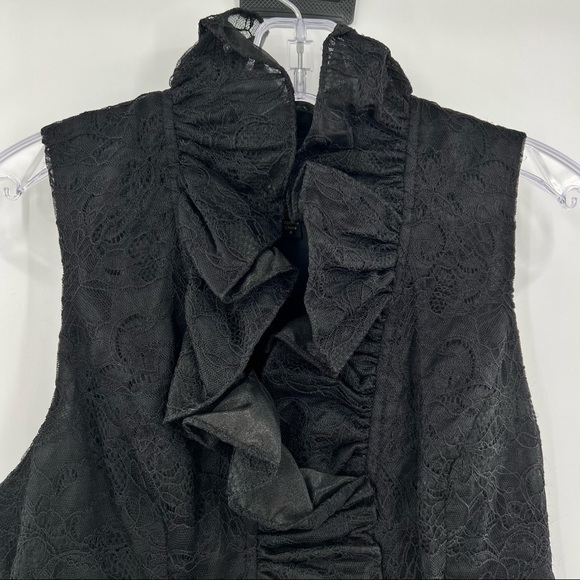 Frock Tracy Reese black ruffle collar seude belt sleeveless dress 4 - Picture 2 of 12